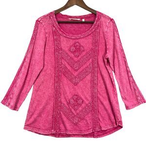 Soft Surroundings Florence Top Size M Pink Cotton Garment Dyed Crochet‎ Trim